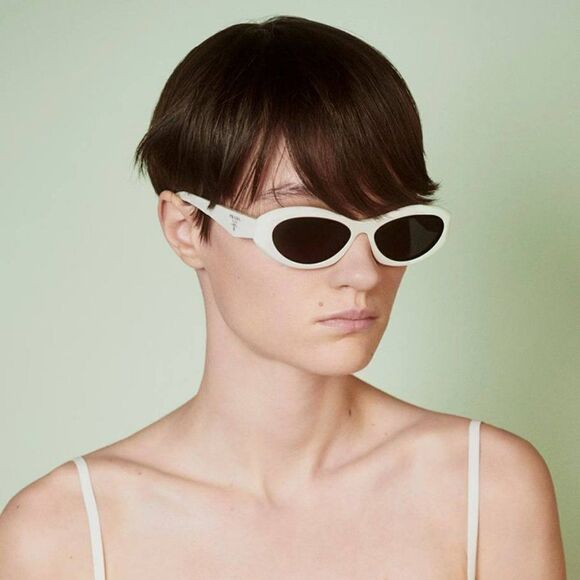 NEW Prada PR26ZS 17K08Z Talc White Dark Grey Oval Women Sunglasses - Picture 5 of 11